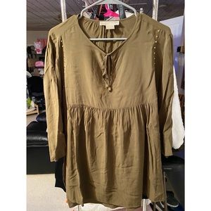MICHAEL Michael Kors Dark Green Flowy Top Long Sleeve